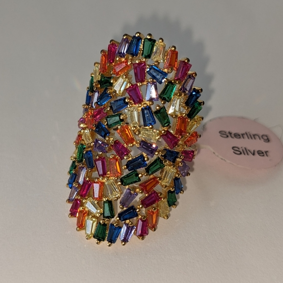 Jewelry | Nwt 925 Gold Plated Rainbow Color Crystal Ring | Poshmark